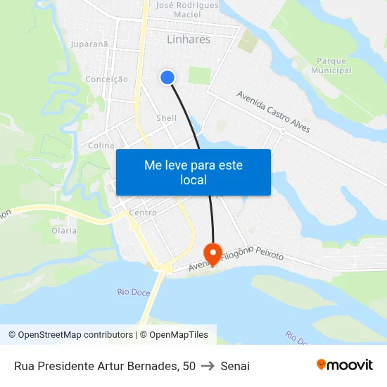 Rua Presidente Artur Bernades, 50 to Senai map