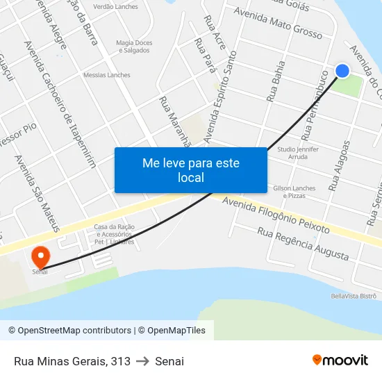 Rua Minas Gerais, 313 to Senai map