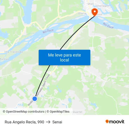 Rua Angelo Recla, 990 to Senai map