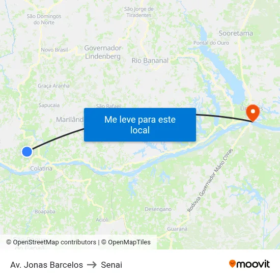 Av. Jonas Barcelos to Senai map