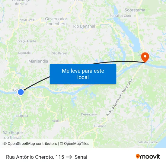 Rua Antônio Cheroto, 115 to Senai map