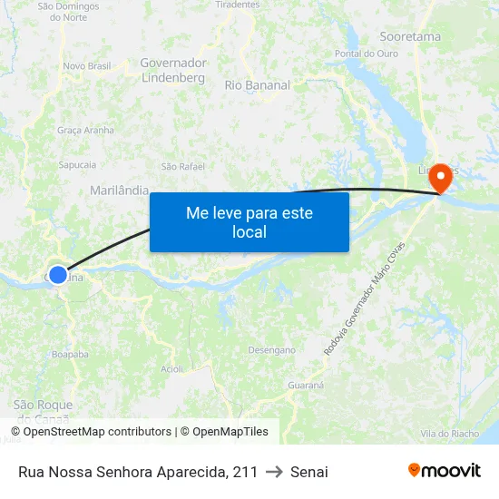 Rua Nossa Senhora Aparecida, 211 to Senai map