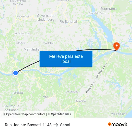 Rua Jacinto Basseti, 1143 to Senai map