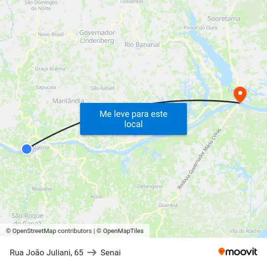 Rua João Juliani, 65 to Senai map