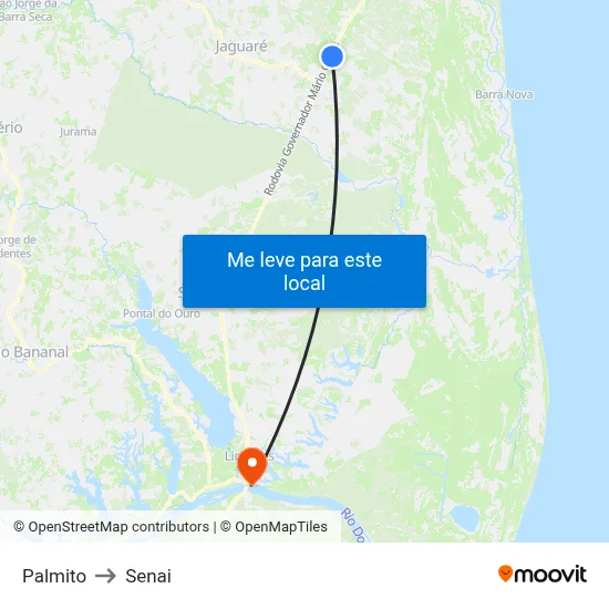 Palmito to Senai map