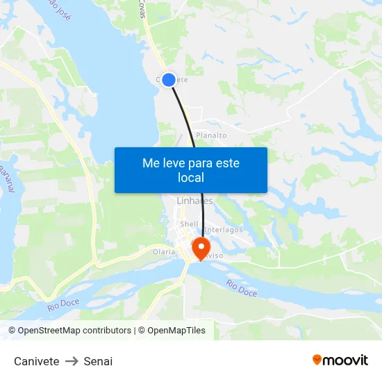 Canivete to Senai map