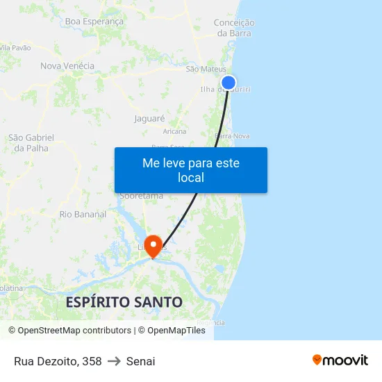 Rua Dezoito, 358 to Senai map