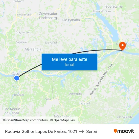 Rodovia Gether Lopes De Farias, 1021 to Senai map