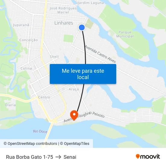 Rua Borba Gato 1-75 to Senai map