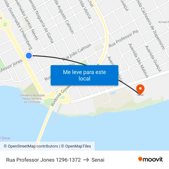 Rua Professor Jones 1296-1372 to Senai map