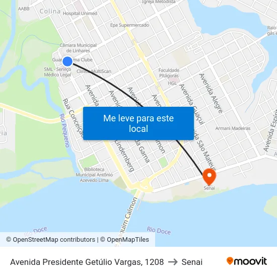 Avenida Presidente Getúlio Vargas, 1208 to Senai map
