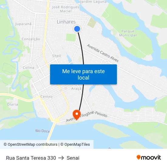 Rua Santa Teresa 330 to Senai map
