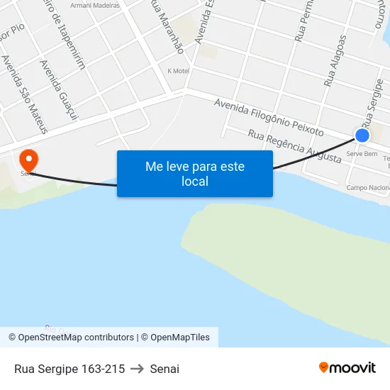 Rua Sergipe 163-215 to Senai map