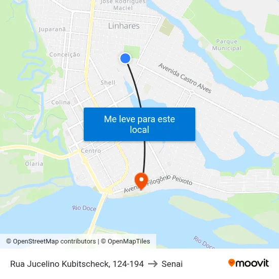 Rua Jucelino Kubitscheck, 124-194 to Senai map