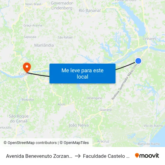 Avenida Benevenuto Zorzanelli 412 to Faculdade Castelo Branco map