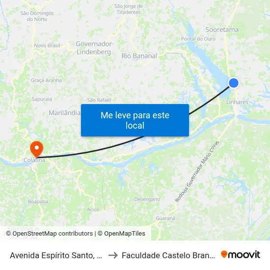 Avenida Espírito Santo, 39 to Faculdade Castelo Branco map