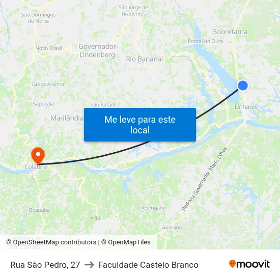 Rua São Pedro, 27 to Faculdade Castelo Branco map