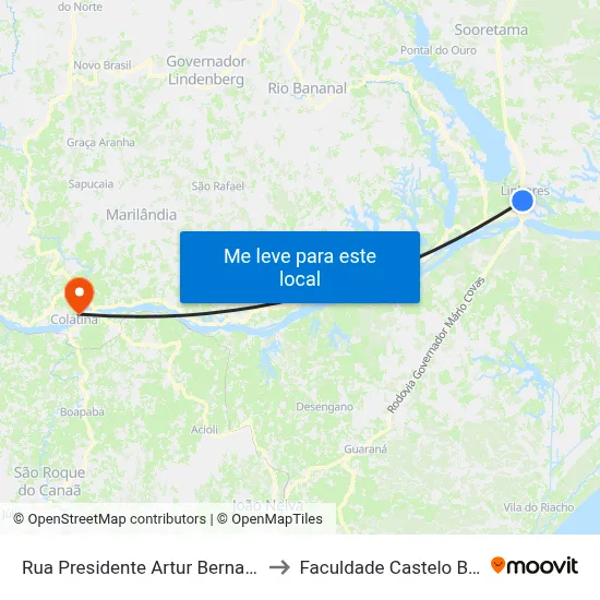 Rua Presidente Artur Bernades, 50 to Faculdade Castelo Branco map