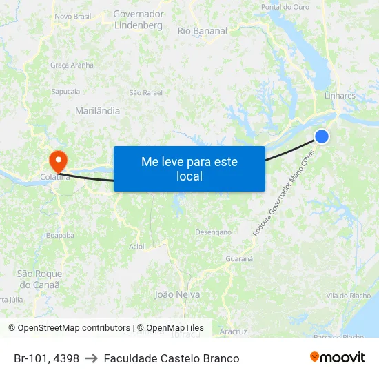 Br-101, 4398 to Faculdade Castelo Branco map