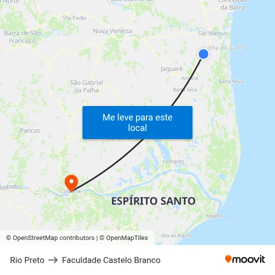 Rio Preto to Faculdade Castelo Branco map