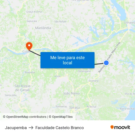Jacupemba to Faculdade Castelo Branco map