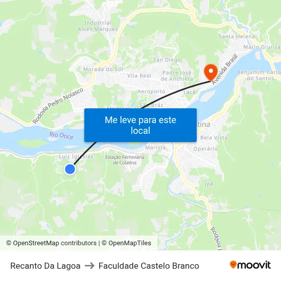 Recanto Da Lagoa to Faculdade Castelo Branco map