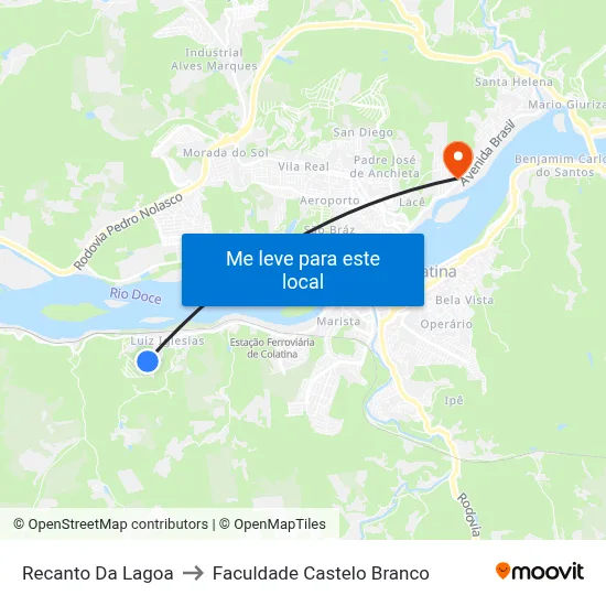 Recanto Da Lagoa to Faculdade Castelo Branco map
