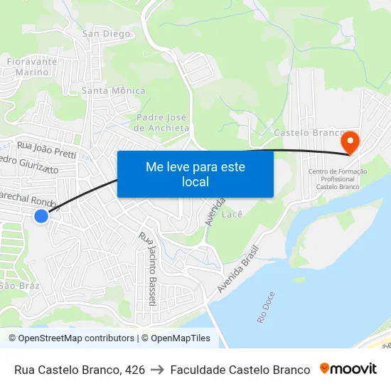 Rua Castelo Branco, 426 to Faculdade Castelo Branco map