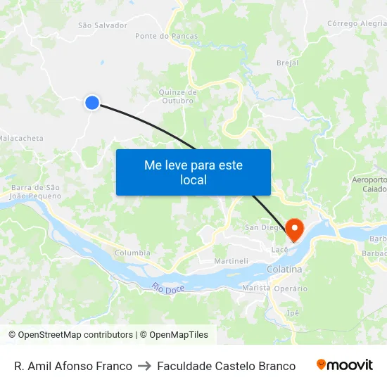 R. Amil Afonso Franco to Faculdade Castelo Branco map