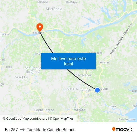 Es-257 to Faculdade Castelo Branco map