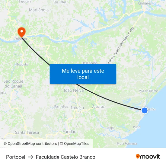 Portocel to Faculdade Castelo Branco map