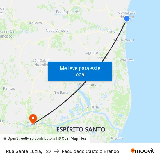 Rua Santa Luzia, 127 to Faculdade Castelo Branco map