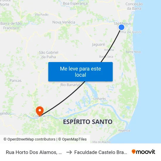 Rua Horto Dos Alamos, 211 to Faculdade Castelo Branco map