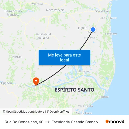 Rua Da Conceicao, 60 to Faculdade Castelo Branco map