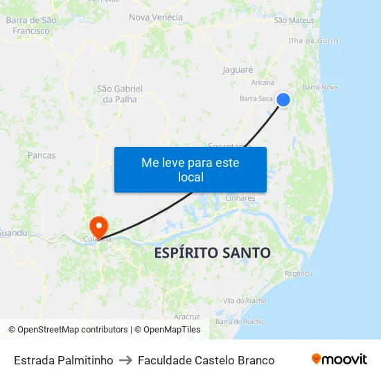 Estrada Palmitinho to Faculdade Castelo Branco map