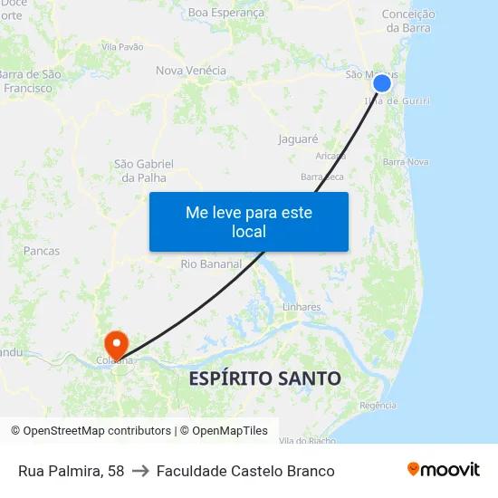 Rua Palmira, 58 to Faculdade Castelo Branco map