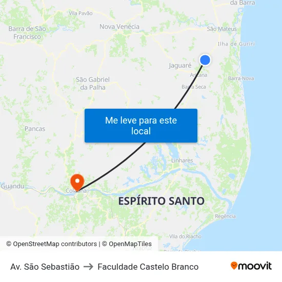 Av. São Sebastião to Faculdade Castelo Branco map