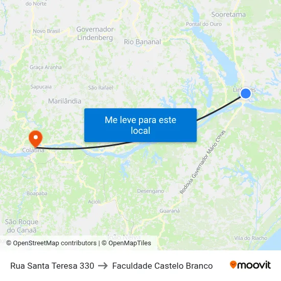 Rua Santa Teresa 330 to Faculdade Castelo Branco map