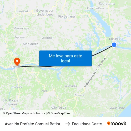 Avenida Prefeito Samuel Batista Cruz 301-395 to Faculdade Castelo Branco map