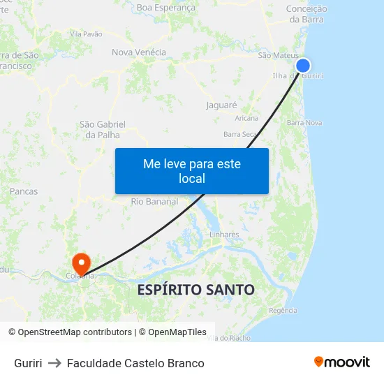 Guriri to Faculdade Castelo Branco map