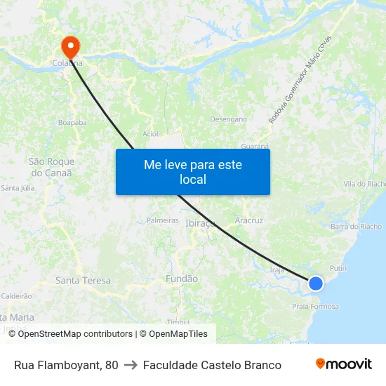 Rua Flamboyant, 80 to Faculdade Castelo Branco map