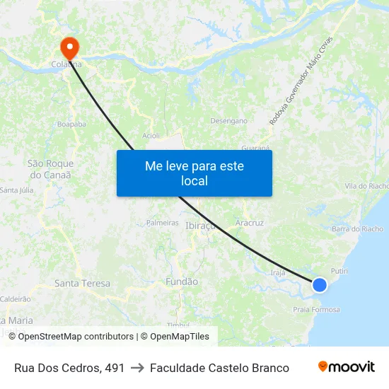 Rua Dos Cedros, 491 to Faculdade Castelo Branco map