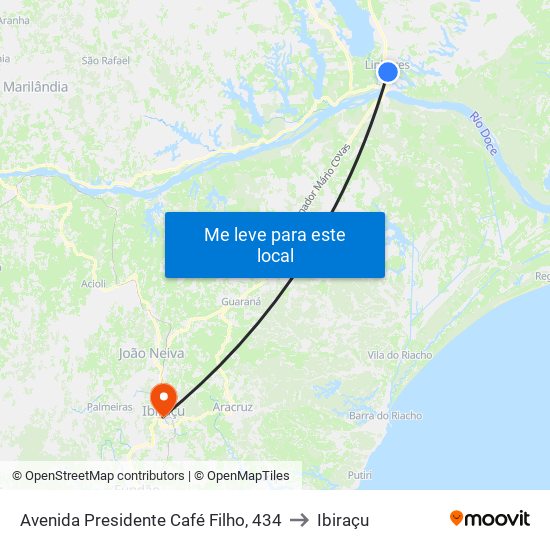 Avenida Presidente Café Filho, 434 to Ibiraçu map