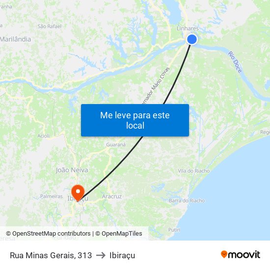 Rua Minas Gerais, 313 to Ibiraçu map