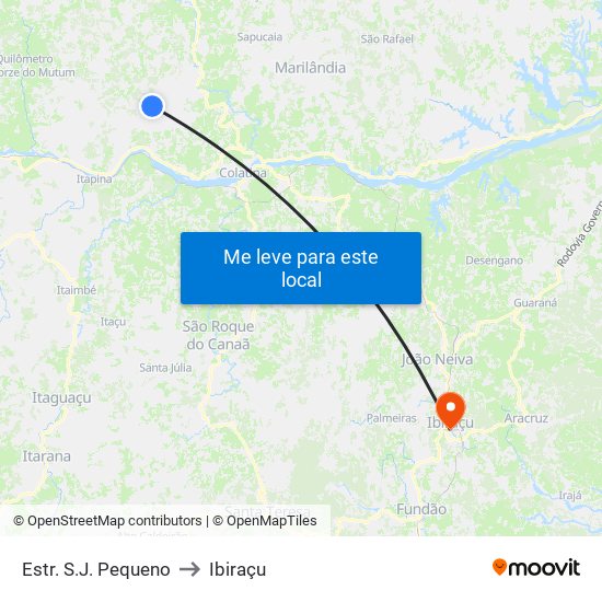 Estr. S.J. Pequeno to Ibiraçu map