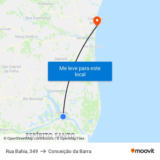 Rua Bahia, 349 to Conceição da Barra map