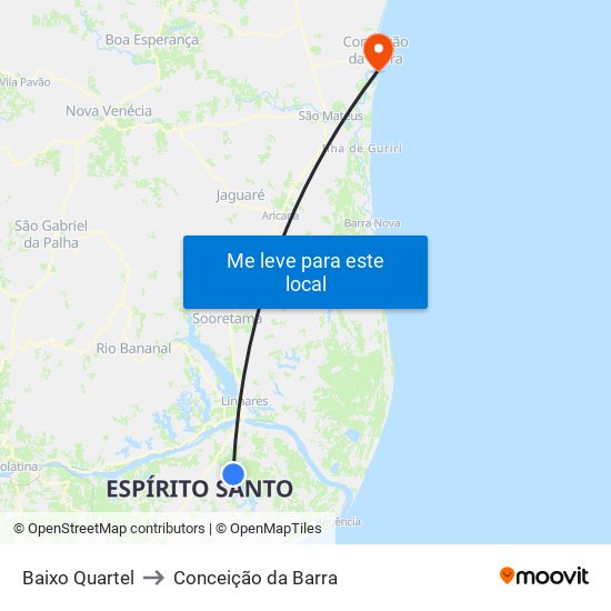 Baixo Quartel to Conceição da Barra map
