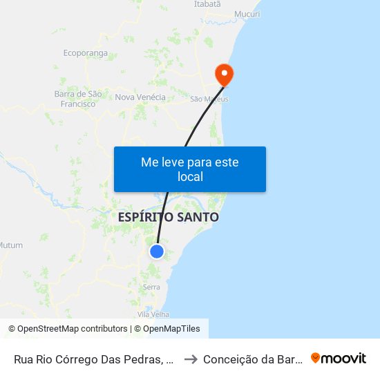 Rua Rio Córrego Das Pedras, 52 to Conceição da Barra map