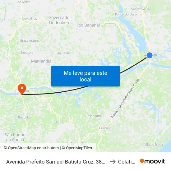 Avenida Prefeito Samuel Batista Cruz, 3862 to Colatina map