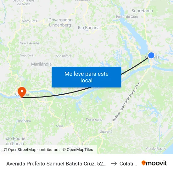 Avenida Prefeito Samuel Batista Cruz, 5256 to Colatina map